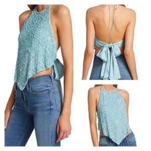 Alice + Olivia Frenchie Sequined Top: Waterfall